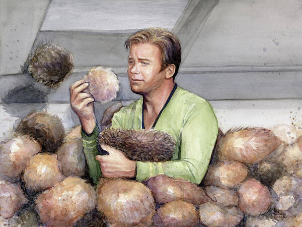 Star Trek Poster featuring the painting Captain Kirk and Tribbles by Olga Shvartsur