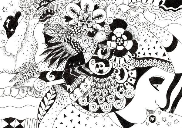 Black And White Ink Drawing Poster featuring the drawing Ceilings and Floors 1 by Helena Tiainen