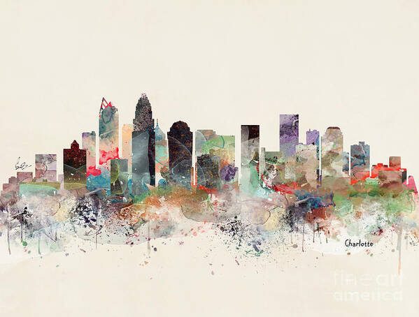 Charlotte Poster featuring the painting Charlotte North Carolina Skyline by Bri Buckley