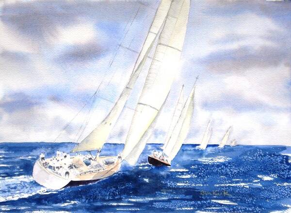 Sailing Poster featuring the painting Chasing the Fleet by Diane Kirk