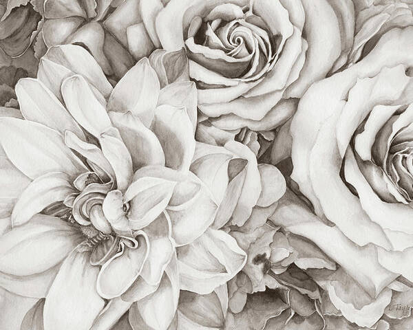 Roses Poster featuring the digital art Chelsea's Bouquet - Neutral by Lori Taylor