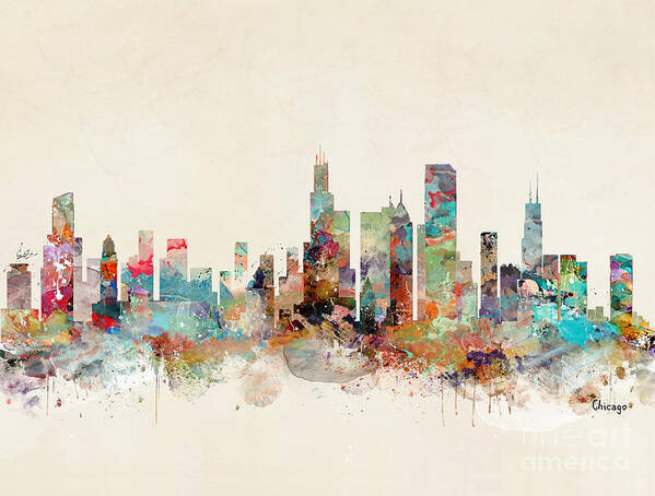 Chicago City Skyline Poster featuring the painting Chicago Illinois by Bri Buckley
