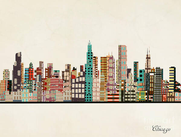 Chicago Poster featuring the painting Chicago Illinois Skyline by Bri Buckley