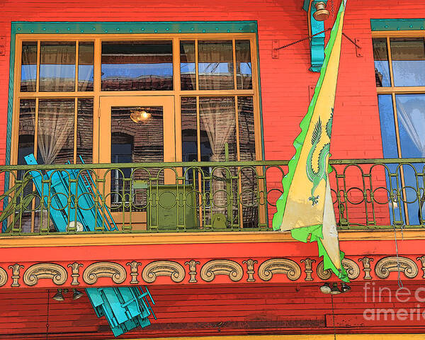 Red Poster featuring the photograph Chinatown Balcony by Jeanette French