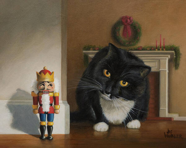 Cat Painting Poster featuring the painting Christmas Stalking by Joe Winkler