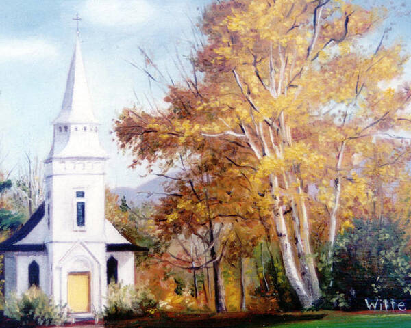 Church With Steeple Poster featuring the painting Church at Sugar Hill by Marie Witte