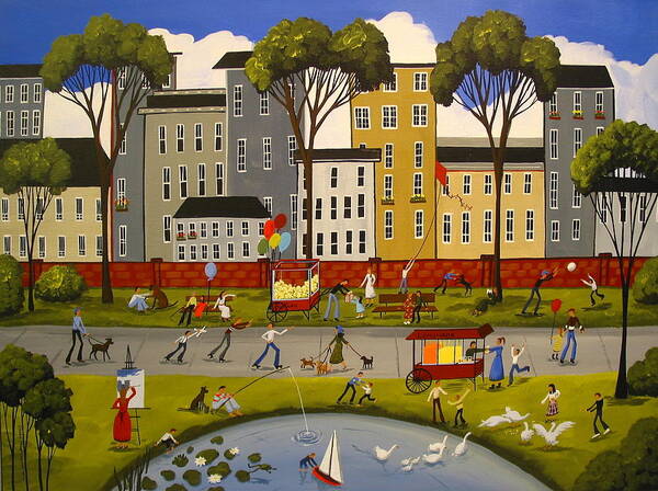 Folk Art Poster featuring the painting City Park by Debbie Criswell