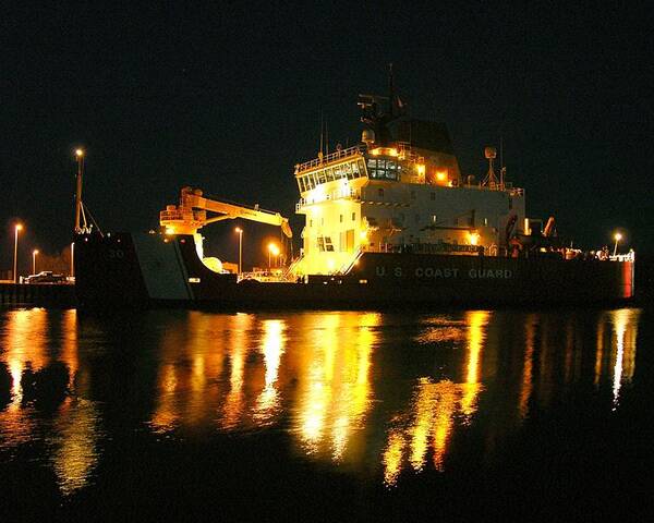 Coast Guard Cutter Poster featuring the photograph Coast Guard Cutter Mackinaw at night by Keith Stokes