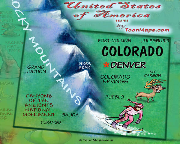 Colorado Poster featuring the digital art Colorado Fun Map by Kevin Middleton