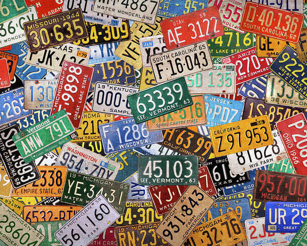 Colorful Assorted Vintage License Plates From All 50 States Poster