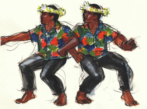 Dance Poster featuring the painting Cook Islands Ute Dancers by Judith Kunzle