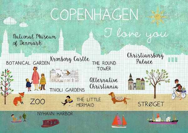 Copenhagen I Love You Poster featuring the mixed media Copenhagen I love you by Claudia Schoen