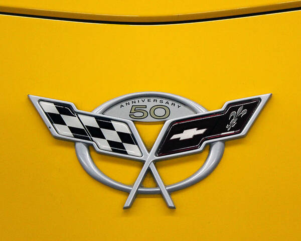 Chevy Poster featuring the photograph Corvette 50th Anniversary Emblem by DB Hayes
