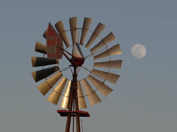 Windmill Poster featuring the photograph Dakota Windmill And Moon by Keith Stokes