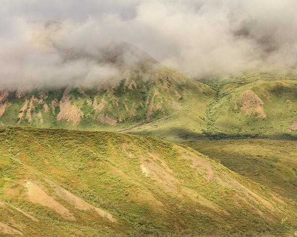 Alaska Poster featuring the photograph Denali National Park Mountain Under Clouds by Joni Eskridge