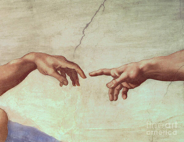 Hands Poster featuring the painting Detail from The Creation of Adam by Michelangelo