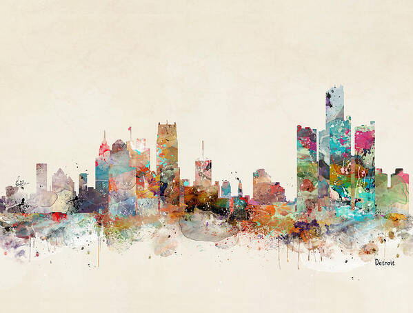 Detroit City Skyline Poster featuring the painting Detroit Michigan by Bri Buckley