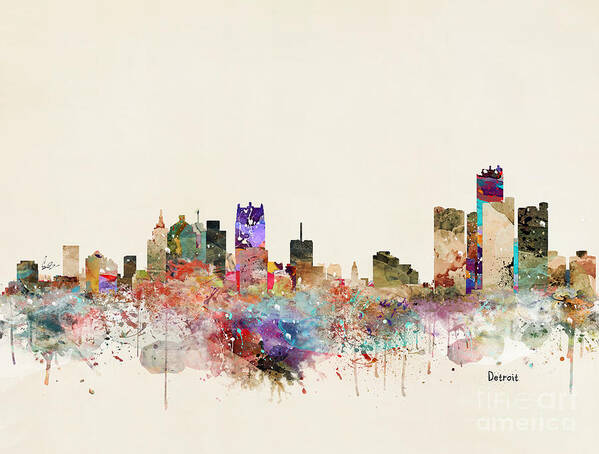 Detroit Poster featuring the painting Detroit Michigan City Skyline by Bri Buckley