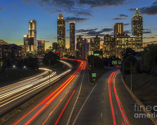 Downtown Poster featuring the photograph Downtown Atlanta At Dusk by Eddie Yerkish