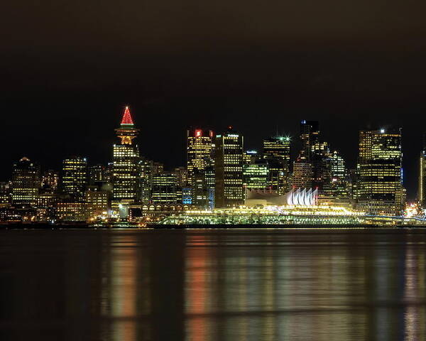Alex Lyubar Poster featuring the photograph Downtown of Vancouver City night time by Alex Lyubar