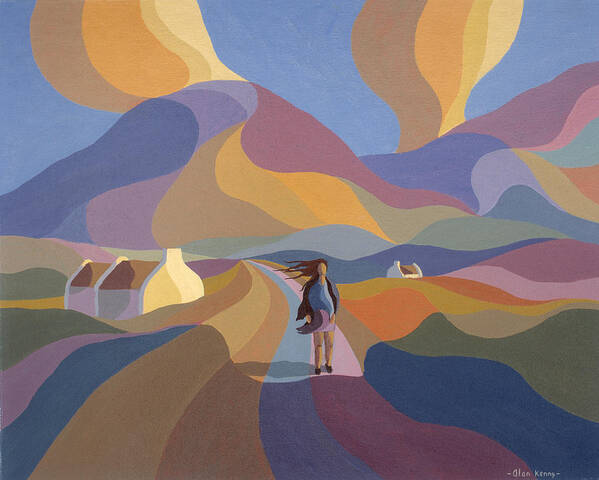 Paintings Poster featuring the painting Dreamscape with girl and cottage by Alan Kenny