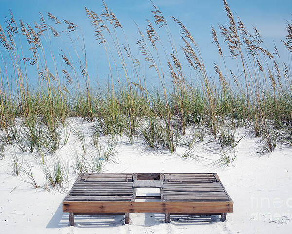 Destin Poster featuring the photograph Dual Wooden Tanning Beds on White Sand Dune Destin Florida by Shawn O'Brien