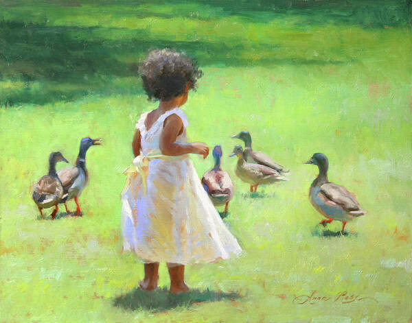 Chasing Ducks Poster featuring the painting Duck Chase by Anna Rose Bain