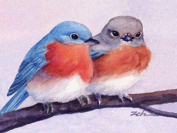 Birds Poster featuring the painting Eastern Bluebirds by Janet Zeh