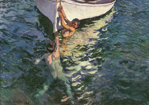 Joaquin Sorolla Poster featuring the painting El Bote Blanco by Joaquin Sorolla