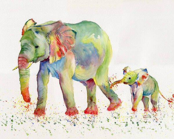 Elephant Poster featuring the painting Elephant Family Watercolor by Melly Terpening