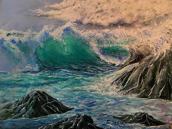 Sea Cliffs Poster featuring the painting Emerald Sea by Esperanza Creeger
