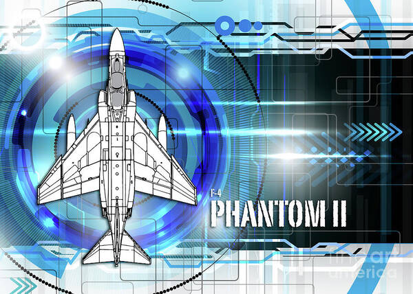 F4 Poster featuring the digital art F4 Phantom Blueprint by Airpower Art