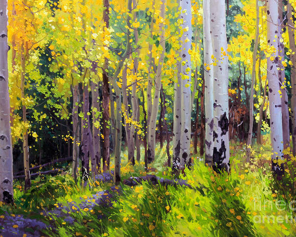 Aspen Tree Poster featuring the painting Fall Aspen Forest by Gary Kim