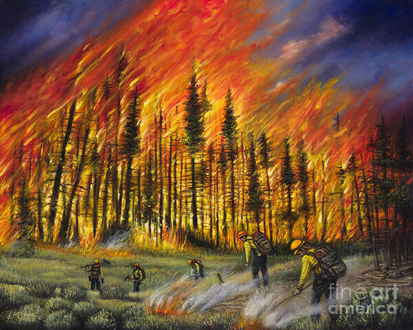 Fire Poster featuring the painting Fire Line 1 by Ricardo Chavez-Mendez