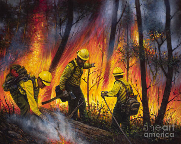 Fire Poster featuring the painting Fire Line 2 by Ricardo Chavez-Mendez