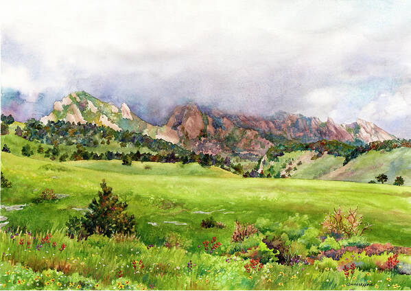 Flatirons Painting Poster featuring the painting Flatirons Vista by Anne Gifford