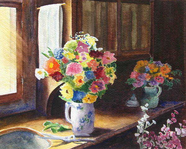 Flowers Poster featuring the painting Floral Arrangements by Karen Fleschler