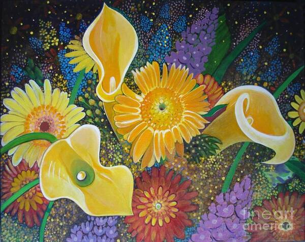Flowers Poster featuring the painting Floral Fireworks by Helena Tiainen