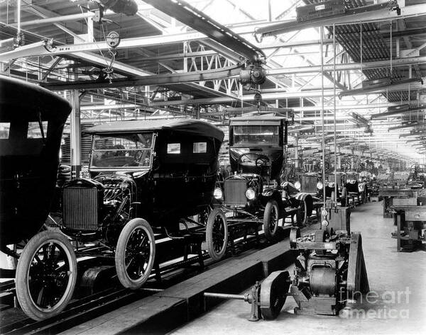 Technology Poster featuring the photograph Ford Model T Assembly Line, 1920s by Science Source