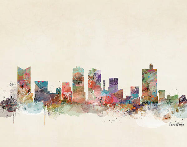 Fort Worth City Skyline Poster featuring the painting Fort Worth City Skyline by Bri Buckley
