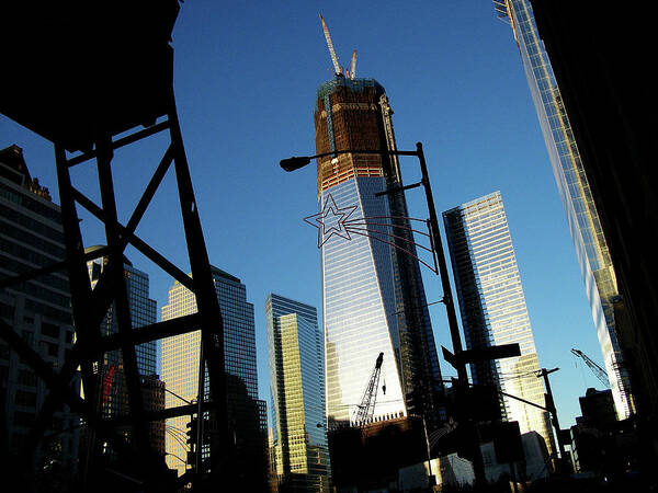 Freedom Tower Poster featuring the photograph Freedom Tower Under Construction in NYC by Linda Stern