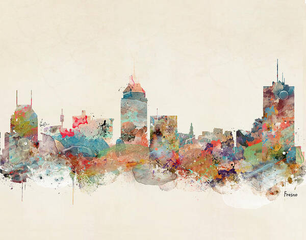Fresno City Skyline Poster featuring the painting Fresno California Skyline by Bri Buckley