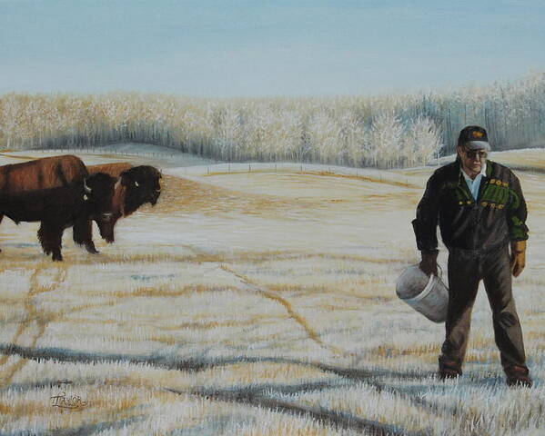 Buffalo Poster featuring the painting Frosty Feeding by Tammy Taylor
