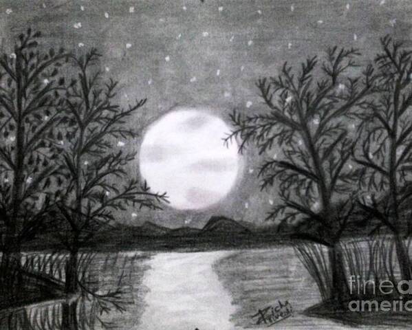 How to draw moonlight night with pencil step by step Night moon scenery   YouTube
