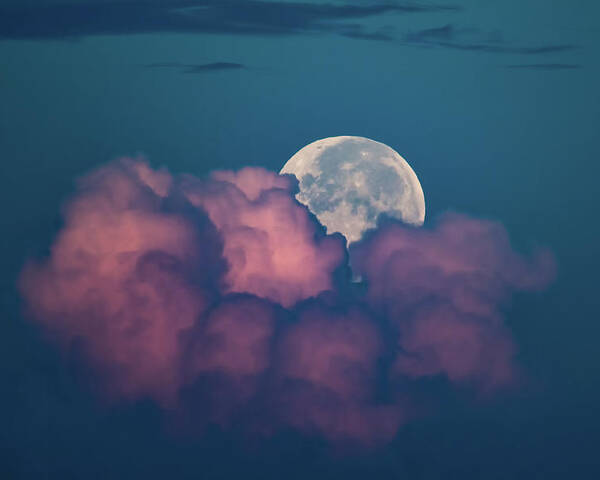 Sky Poster featuring the photograph Full Moon Setting Behind Pink Clouds by Artful Imagery