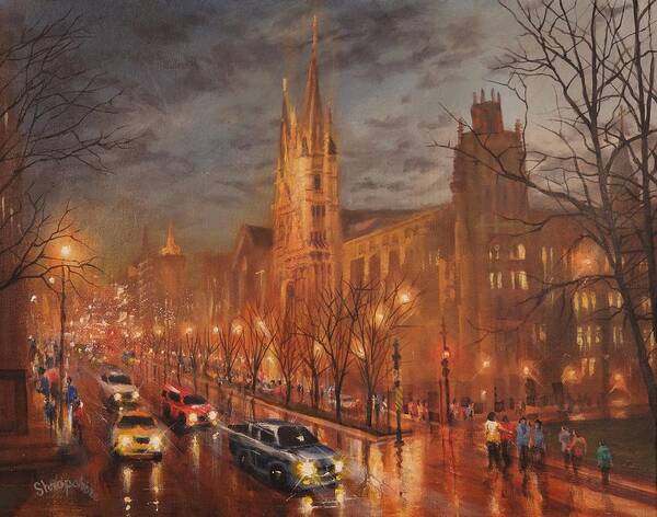 Gesu Church Poster featuring the painting Gesu Church and Marquette Hall by Tom Shropshire
