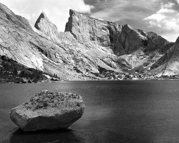 Wyoming Poster featuring the photograph Glacial Erratic at Deep Lake Black and White by Brett Pelletier