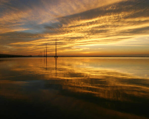 Sky Sunset Sun Night Fall Water Sea Ocean Inlet Gold Golden Poster featuring the photograph Golden Light by Robert Och