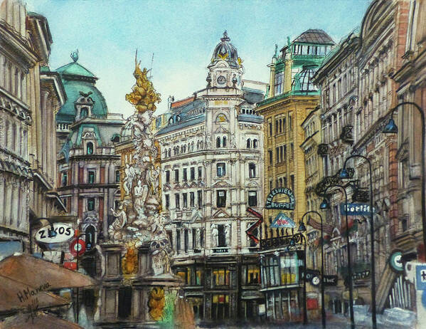 Architecture Poster featuring the painting Graben, Vienna by Henrieta Maneva