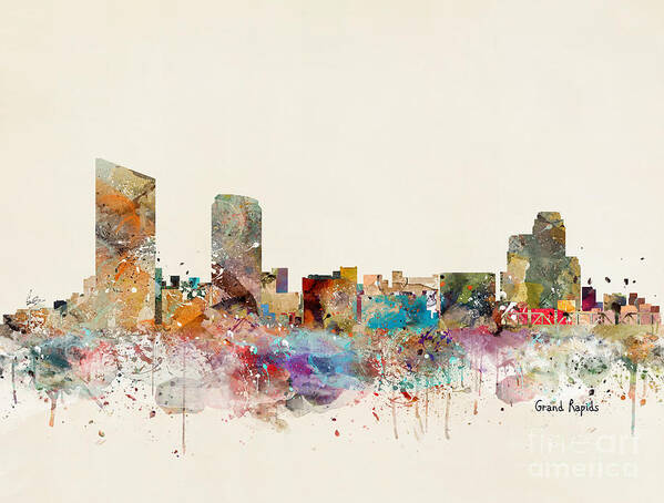 Grand Rapids City Skyline Poster featuring the painting Grand Rapids Michigan by Bri Buckley